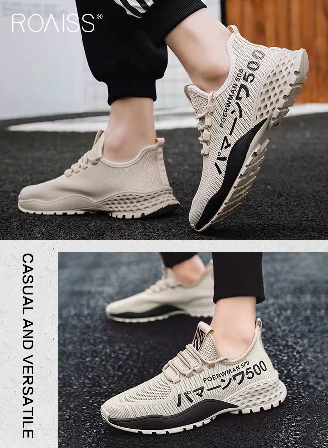 roaiss Fly Woven Lightweight Sneakers for Men Soft Sole Non Slip Shock Breathable Outdoor Sports Walking Shoes Mens Street Style Low Top Lace up Front Elastic Training Running Shoes Colorblock Sneakers  - Image 4