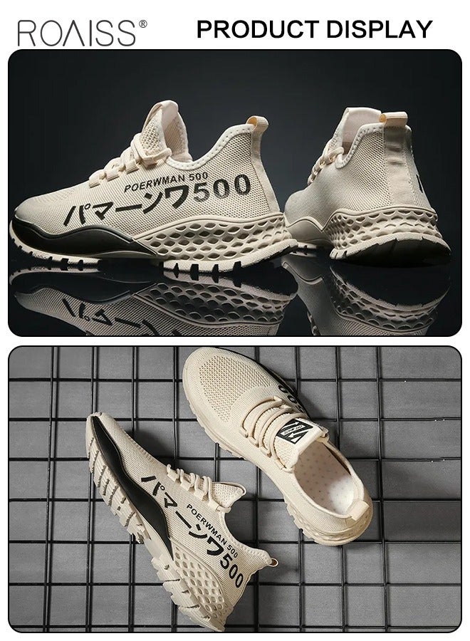 roaiss Fly Woven Lightweight Sneakers for Men Soft Sole Non Slip Shock Breathable Outdoor Sports Walking Shoes Mens Street Style Low Top Lace up Front Elastic Training Running Shoes Colorblock Sneakers  - Image 5