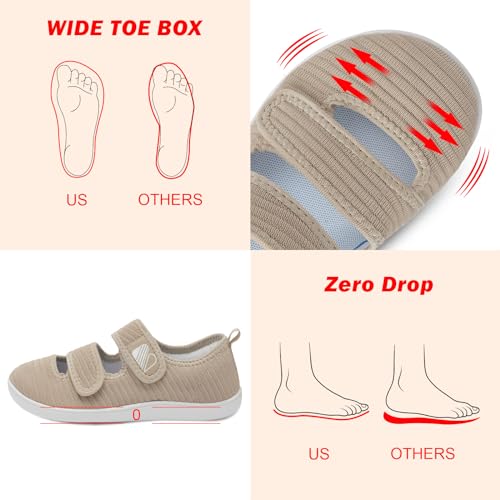 Besroad Womens Wide Diabetic Shoes Adjustable Walking Sneakers Arthritis Edema Zero Drop Sole Shoes Indoor Outdoor Casual 10Wide Khaki - Image 4