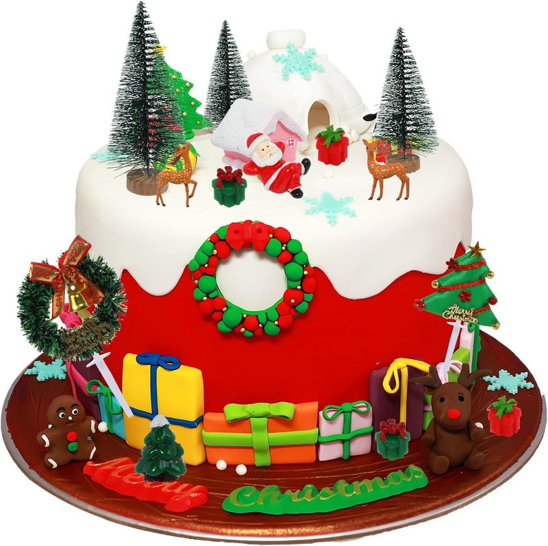 RAYNAG 16Piece Christmas Cake Toppers Mini Santa Reindeer Trees Gifts Ornaments for Christmas Birthday Parties - Image 3