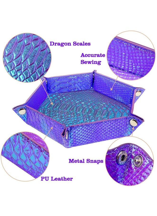 SIQUK 2 Pieces Mermaid Dice Tray Pu Leather Dice Trays Portable Folding Hexagon Dice Roller Tray For Dice Games Like Rpg Dnd And Other Table Games (Violet Light Violet)  - Image 4