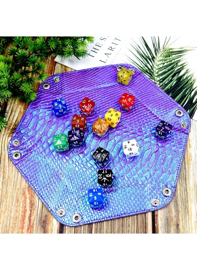 SIQUK 2 Pieces Mermaid Dice Tray Pu Leather Dice Trays Portable Folding Hexagon Dice Roller Tray For Dice Games Like Rpg Dnd And Other Table Games (Violet Light Violet)  - Image 5