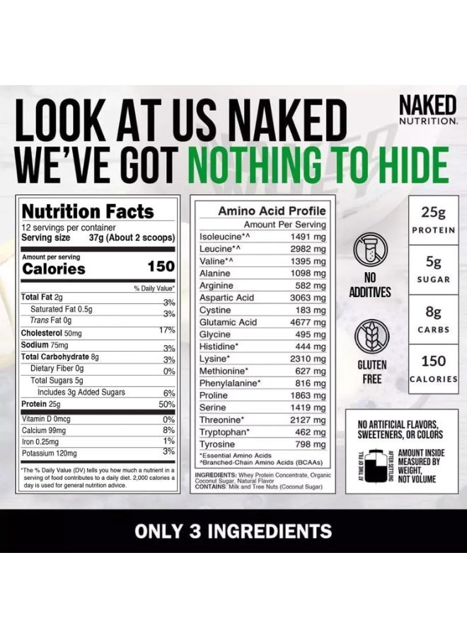 Nakd بروتين مصل اللبن بنكهة الفانيليا 1 رطل، 3 مكونات فقط، مسحوق بروتين مصل اللبن الطبيعي بالكامل من الأبقار التي تتغذى على العشب + فانيليا + سكر جوز الهند - خالٍ من الكائنات المعدلة وراثيًا، وخالي من الصويا، وخالي من الجلوتين. يساعد على نمو العضلات، 12 وجبة - Image 2