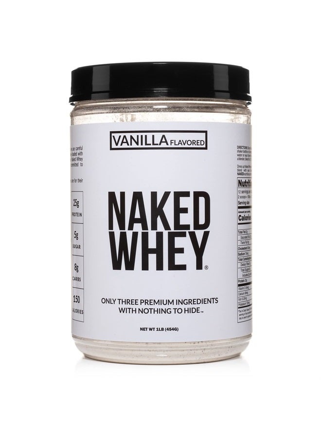 Nakd Nutrition Vanilla Whey Protein 1Lb, Only 3 Ingredients, All Natural Grass Fed Whey Protein Powder + Vanilla + Coconut Sugar- GMO-Free, Soy Free, Gluten Free. Aid Muscle Growth, 12 Servings - Image 1