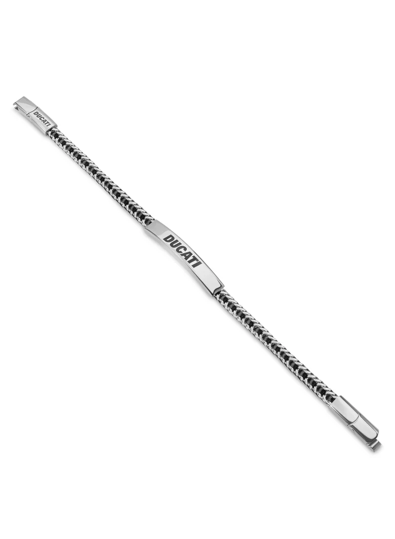 Ducati Corse Catena Black Silver Leather and Stainless Steel Gents Bracelet with Magnetic Closure210 mm