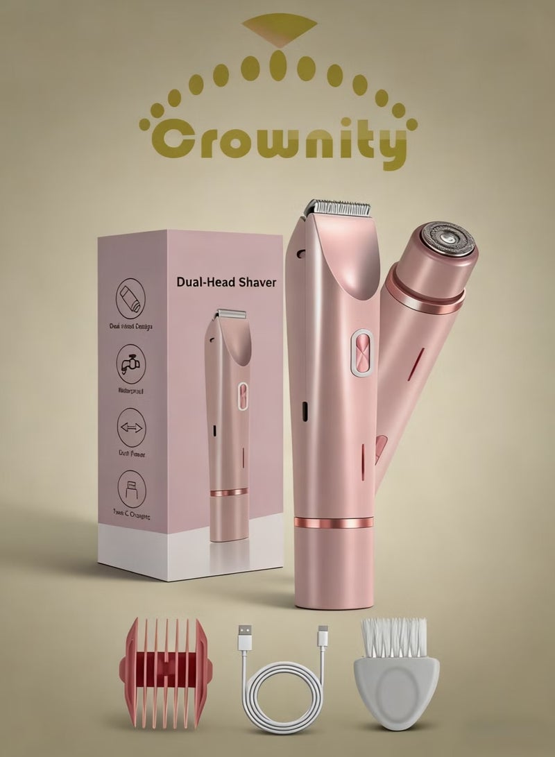 كرونايتي هذا المحرك إزالة الشعر الكهربائي Crownity ذو الرأسين للسيدات، 2 في 1 بشفرة سيراميكية ورأس دوار - Image 1