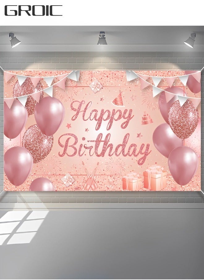 GROIC - Happy Birthday Party Decorations Supplies Birthday Party Backdrop Happy Birthday Banner Baby Shower Photography Background Photo Booth Pink and Rose Gold 185*110cm - Image 1