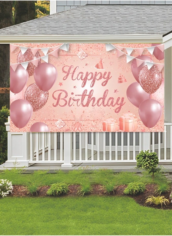 GROIC - Happy Birthday Party Decorations Supplies Birthday Party Backdrop Happy Birthday Banner Baby Shower Photography Background Photo Booth Pink and Rose Gold 185*110cm - Image 1