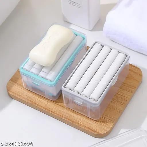 INUS 2-in-1 Portable Laundry Rolling Soap Box Soap Bar Box Dispenser with Rubber Roller Foaming Soap Saver with Drain Holes and Spring Travel Soap Holder Multicolor - Image 1