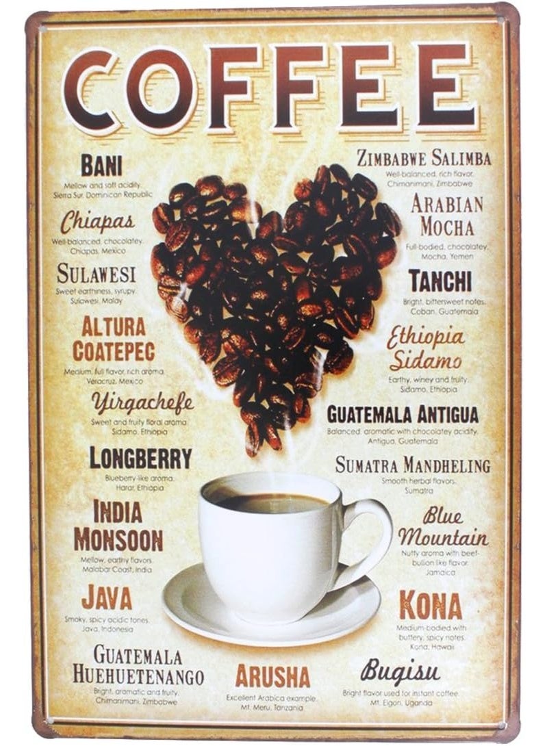 ALCOACH Vintage Coffee Metal Wall Sign – Coffee Beans & Origins Design - Image 1