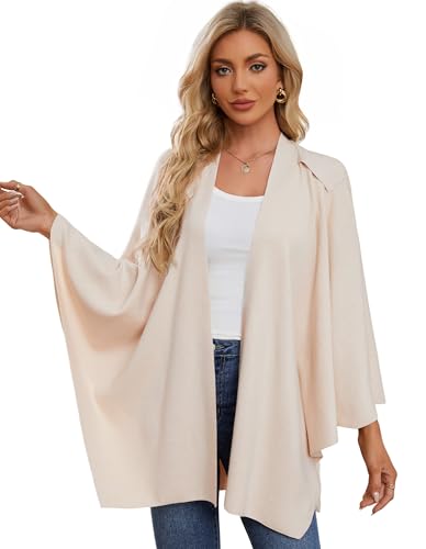 PULI Womens Beige Large Cross Front Poncho Sweater Wrap Topper Knitted Elegant Shawls Cape for Fall Winter - Image 4