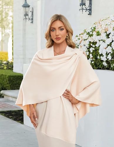 PULI Womens Beige Large Cross Front Poncho Sweater Wrap Topper Knitted Elegant Shawls Cape for Fall Winter - Image 2