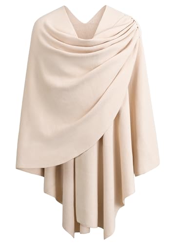 PULI Womens Beige Large Cross Front Poncho Sweater Wrap Topper Knitted Elegant Shawls Cape for Fall Winter - Image 1
