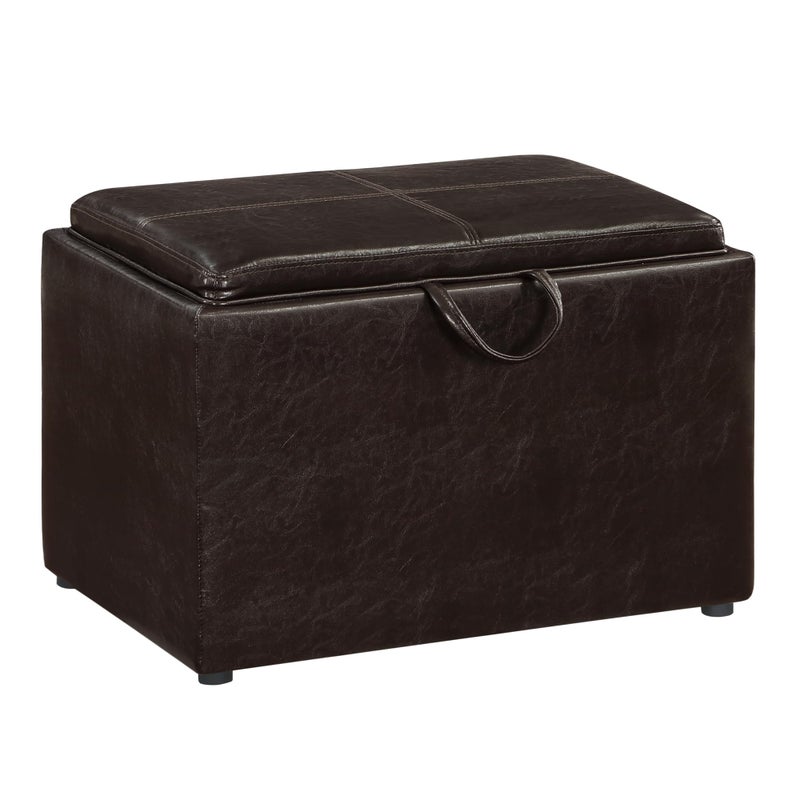 Convenience Concepts Designs4Comfort Accent Storage Ottoman 2275  Modern Foot Stool with Decorative Tray for Living Room Dining Room Office Den Espresso Faux Leather