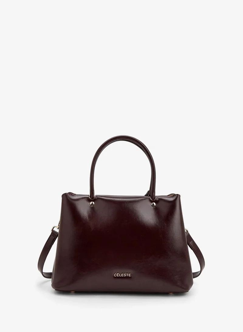 Celeste BURGUNDY Solid Tote Bag With Detachable Strap for Women | Best Price UAE