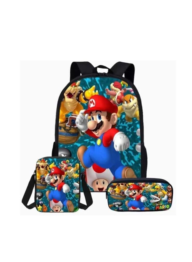 3pcs Super Mario School Bag Set for Boys and Girls Crossbody Backpack and Super Mario Pencil Case for Kids - Image 3