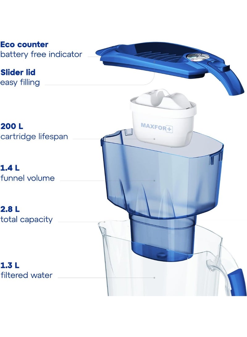 Aquaphor Amethyst MFP+ Water Filter Jug, 2.8L Capacity, Slider Lid And Compact Design, Reduces Chlorine, Rust, Heavy Metals, Odorless And Tasty Water, Fridge-Friendly, BPA-Free, Water Purifier Jug For Daily Use (Cobalt Blue) - Image 4