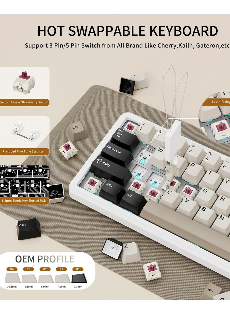 Attack Shark X66 Wireless Mechanical Gaming Keyboard with Knob,Tri Mode USB-C/BT5.0/2.4G Gasket Mounted 60% RGB Gaming Keyboard, Side Printed PBT Keycap,Hot Swappable Strawberry Switch - Image 4