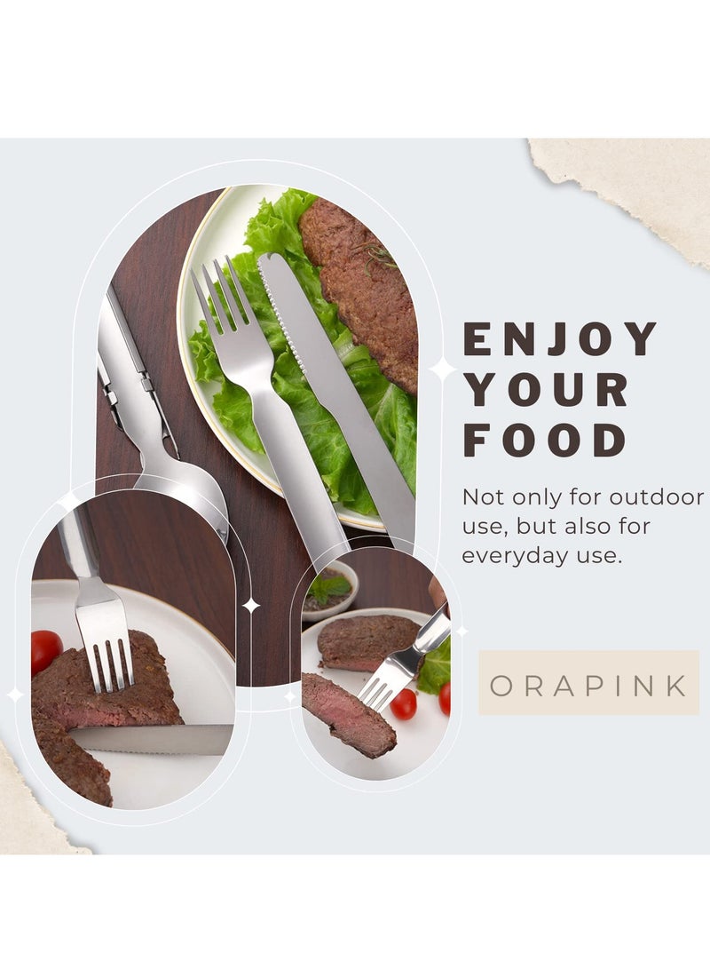 KASTWAVE 4 Pieces Camping Utensils,Outdoor Portable Stainless Steel Spoon,Fork & Bottle Opener Combo Camping Utensil Set for Hiking Camping Travel Functional Eating Multi-Tool - Image 3