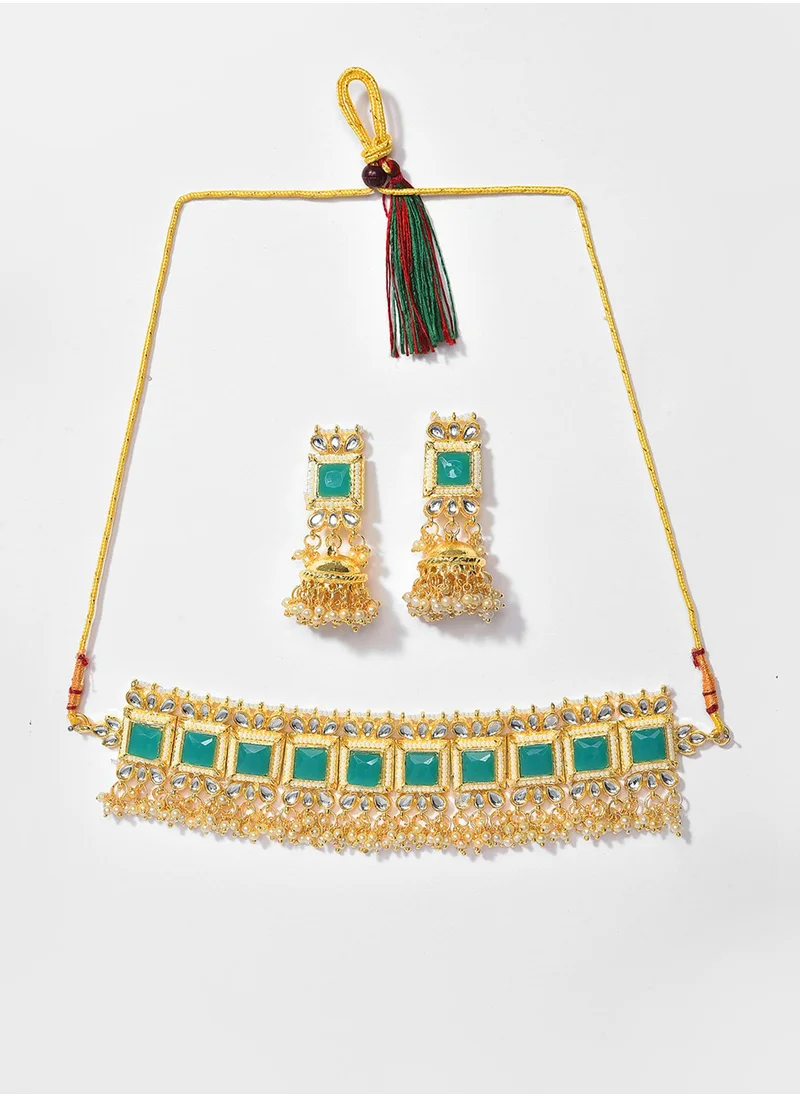 SOHI Stone Studded & Pearls Beaded Jewellery Set