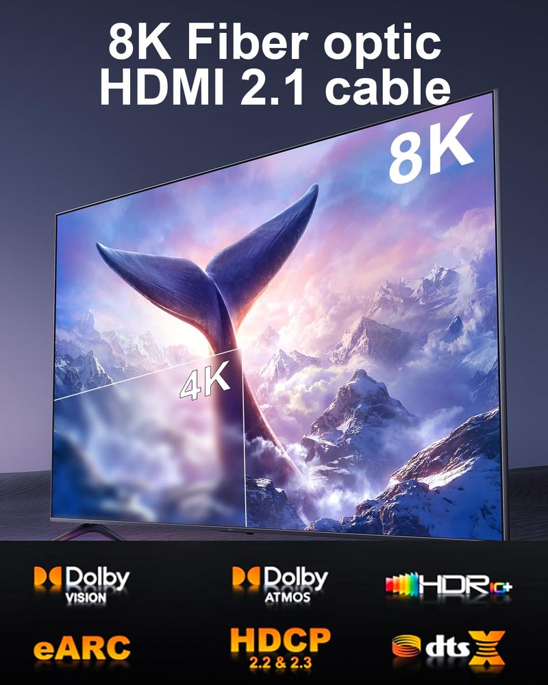 YSerendept 8K HDMI Cable Fiber Optic CL3 Rated(16.4ft),48Gbps Long HDMI 2.1 Cable[8K@60Hz,4K@120Hz] with Lock Connector,Compatible with TVs,Displays,Desktop,Laptops,Projectors,Gaming Consoles - Image 3