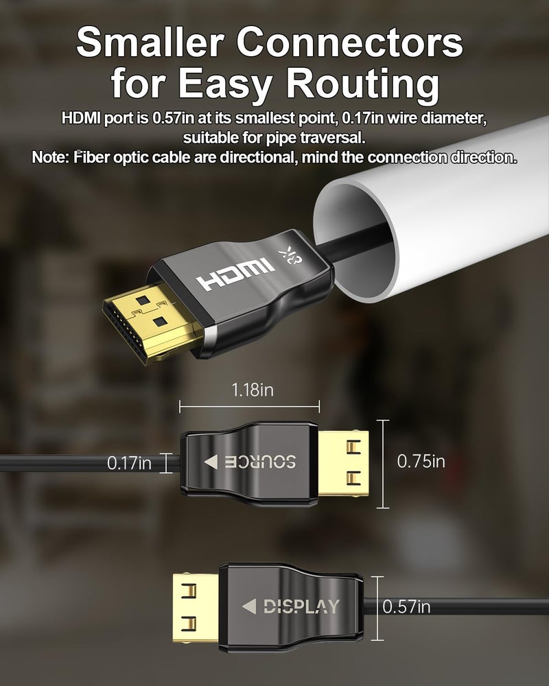 YSerendept 8K HDMI Cable Fiber Optic CL3 Rated(16.4ft),48Gbps Long HDMI 2.1 Cable[8K@60Hz,4K@120Hz] with Lock Connector,Compatible with TVs,Displays,Desktop,Laptops,Projectors,Gaming Consoles - Image 2