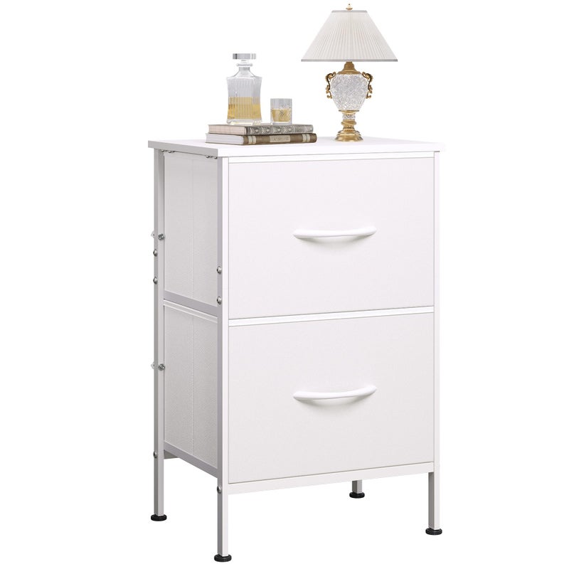 WLIVE White Nightstand Night Stand with 2 Drawers Small Dresser for Bedroom Bedside Furniture College Dorm End Table with Fabric Bins Dormitory Size L