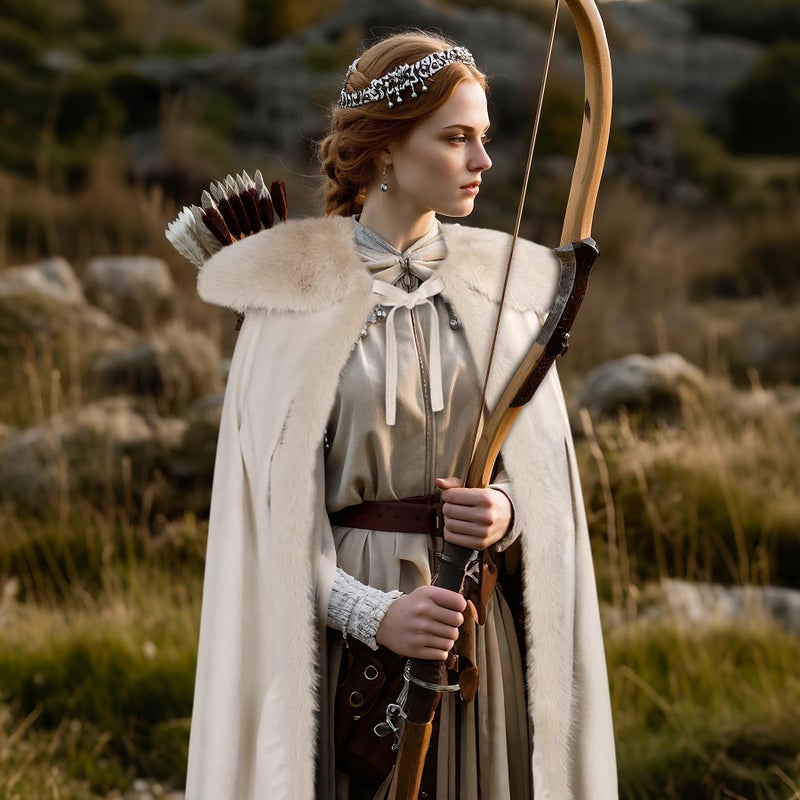 L'VOW Viking Fur Cloak Renaissance Fur Cape - Velvet Winter Cloak Medieval Queen Cosplay Costume(Beige) - Image 5