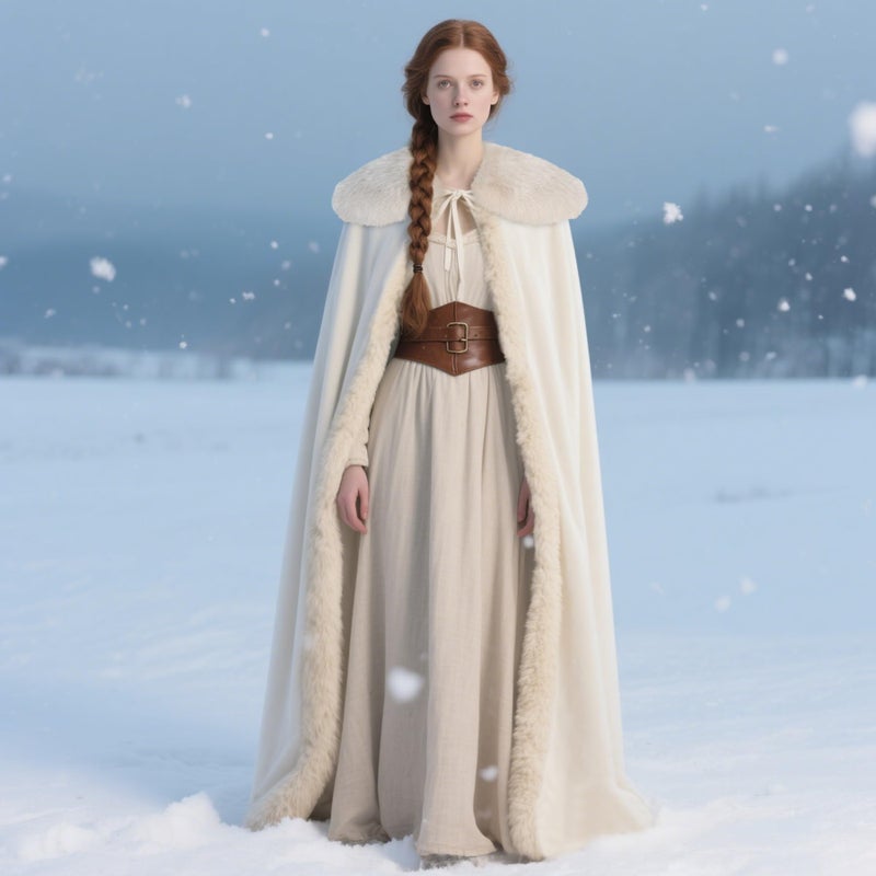 L'VOW Viking Fur Cloak Renaissance Fur Cape - Velvet Winter Cloak Medieval Queen Cosplay Costume(Beige) - Image 2