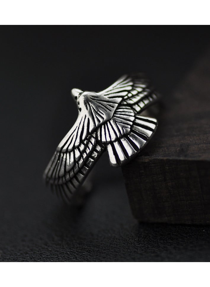 حِرَاس خاتم النسر على الطراز الرجعي من الفضة التايلاندية الحرفية مقاس قابل للتعديل للرجال - Image 4