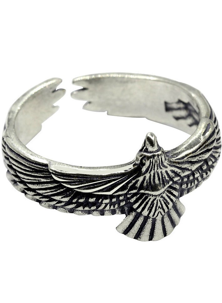 حِرَاس خاتم النسر على الطراز الرجعي من الفضة التايلاندية الحرفية مقاس قابل للتعديل للرجال - Image 3