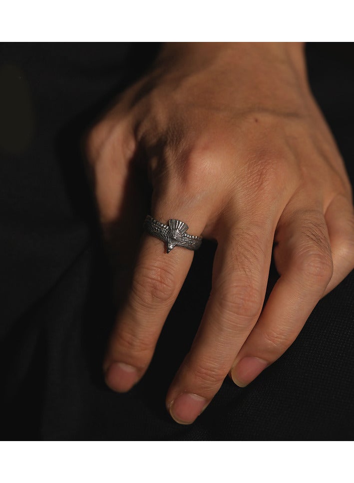 حِرَاس خاتم النسر على الطراز الرجعي من الفضة التايلاندية الحرفية مقاس قابل للتعديل للرجال - Image 5