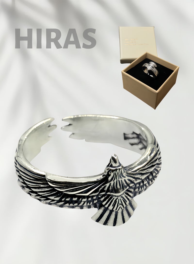 حِرَاس خاتم النسر على الطراز الرجعي من الفضة التايلاندية الحرفية مقاس قابل للتعديل للرجال - Image 1
