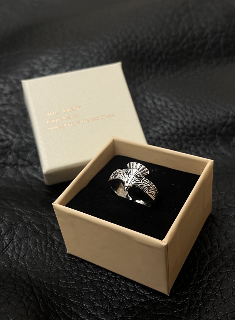 حِرَاس خاتم النسر على الطراز الرجعي من الفضة التايلاندية الحرفية مقاس قابل للتعديل للرجال - Image 2