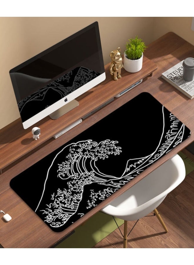 لوحة ماوس ألعاب كبيرة بتصميم موجة، حصيرة مكتب سميكة مضادة للانزلاق، أسود، 31.5 × 11.8 بوصة - Image 1
