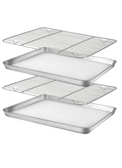 Baking Sheet Nonstick Baking Pans with Rack Set 1 Sheets+1 Rack Stainless Steel Cookie Sheet Pan with Cooling Rack for Oven 16" x 12" x 1" Tray Non-Toxic Heavy Duty Easy Clean