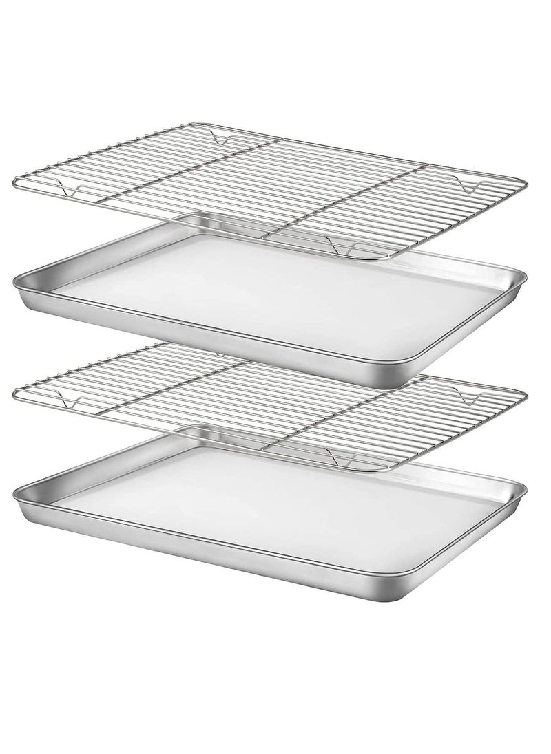 KASTWAVE - Baking Sheet Nonstick Baking Pans with Rack Set 1 Sheets+1 Rack Stainless Steel Cookie Sheet Pan with Cooling Rack for Oven 16" x 12" x 1" Tray Non-Toxic Heavy Duty Easy Clean - Image 1