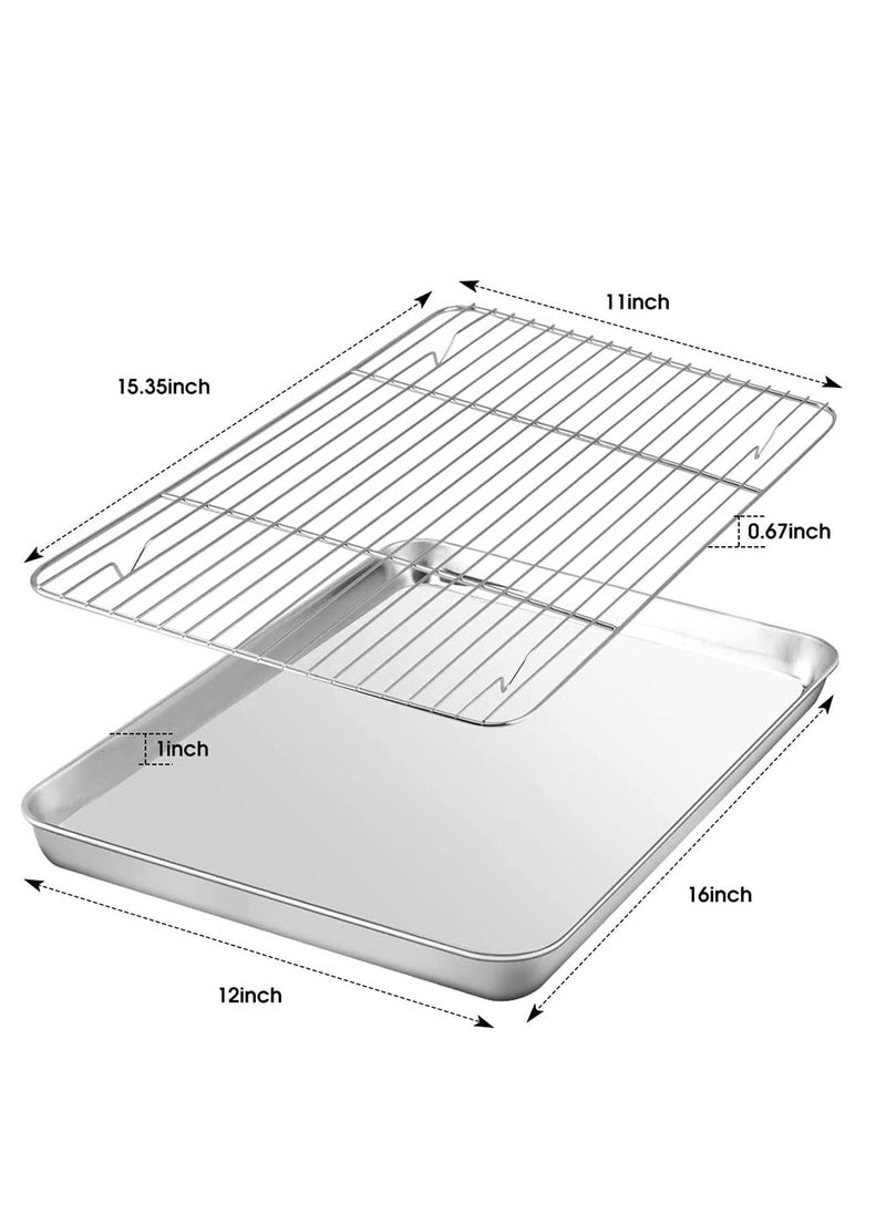 KASTWAVE - Baking Sheet Nonstick Baking Pans with Rack Set 1 Sheets+1 Rack Stainless Steel Cookie Sheet Pan with Cooling Rack for Oven 16" x 12" x 1" Tray Non-Toxic Heavy Duty Easy Clean - Image 1