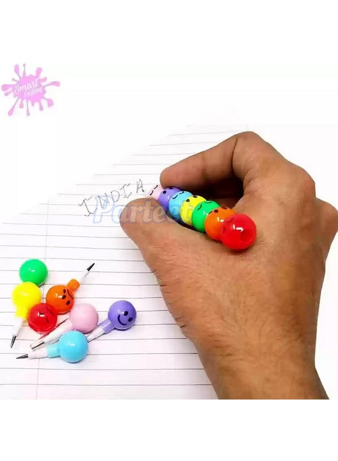 بارتيت مجموعة أقلام الرصاص والأقلام الشمعية المبتسمة المتراصة من بارتيت 2 في 1 للأطفال، هدية بطابع مبتسم للبنات، هدايا إرجاع من سن 6 إلى 8 سنوات، قلم رصاص مبتسم، قلم رصاص متراص - بلاستيك، عصري، برتقالي - Image 4