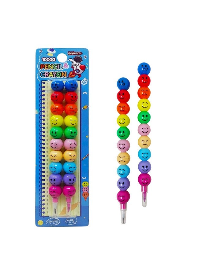 بارتيت مجموعة أقلام الرصاص والأقلام الشمعية المبتسمة المتراصة من بارتيت 2 في 1 للأطفال، هدية بطابع مبتسم للبنات، هدايا إرجاع من سن 6 إلى 8 سنوات، قلم رصاص مبتسم، قلم رصاص متراص - بلاستيك، عصري، برتقالي - Image 1