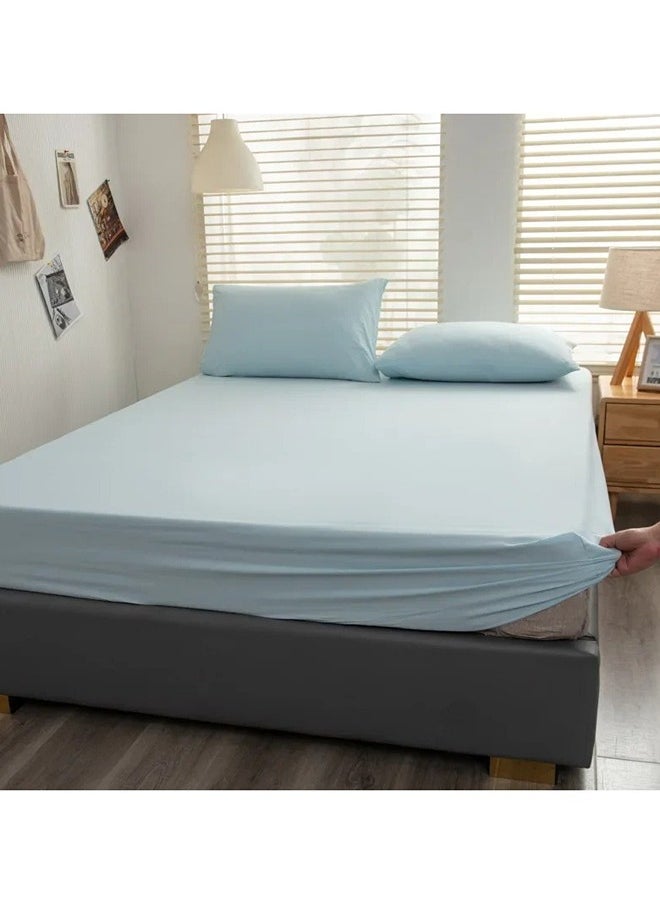 QBED Plain Fitted Sheet Set of 3 for Hotels Homes Touristic Villages Baby Blue  - Image 1
