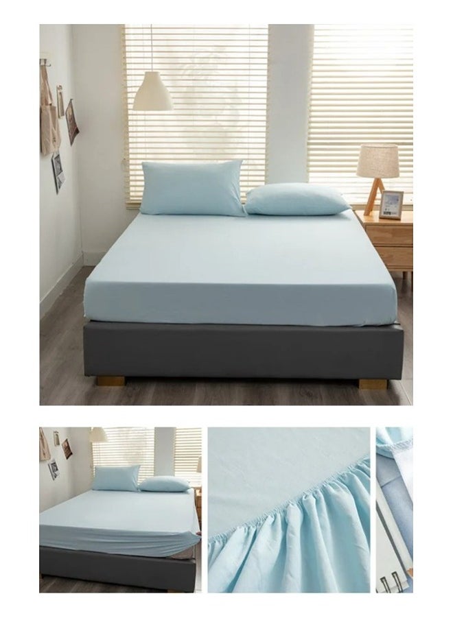 QBED Plain Fitted Sheet Set of 3 for Hotels Homes Touristic Villages Baby Blue  - Image 2