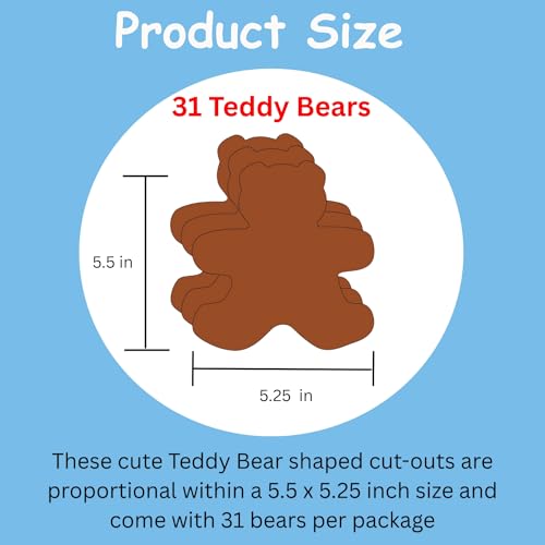 SHAPES ETC. 31Pcs Teddy Bear Single Color Cut-Outs 5.5in, Brown Construction Paper Shapes, Bulletin Board Decorations, DIY Crafts, Brown Bear, Wall Cutouts, Made in USA - Image 2