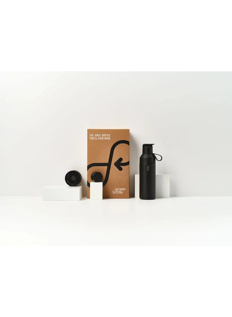 Ocean Bottle Black Reusable Insulated Water Bottle 3-in-1 Set – 500ml with Interchangeable Lids, Dishwasher Safe, Eco-Friendly Stainless Steel, Leak-Proof Everyday Hydration & Hot/Cold Drinking - Obsidian Black  | Best Price UAE