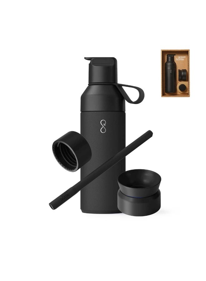 Ocean Bottle Reusable Insulated Water Bottle 3-in-1 Set – 500ml with Interchangeable Lids, Dishwasher Safe, Eco-Friendly Stainless Steel, Leak-Proof Everyday Hydration & Hot/Cold Drinking - Obsidian Black - Image 1