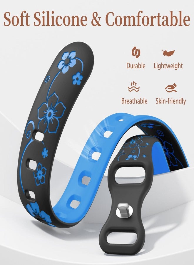 Lerobo Floral Engraved Band Compatible with Apple Watch Bands 40mm 41mm 38mm for Women, Slim Cute Two-Tone Soft Silicone Sport Strap for iWatch Band Series 11 42mm 10 9 8 7 6 5 4 3 2 1 SE,Black/Blue - Image 4