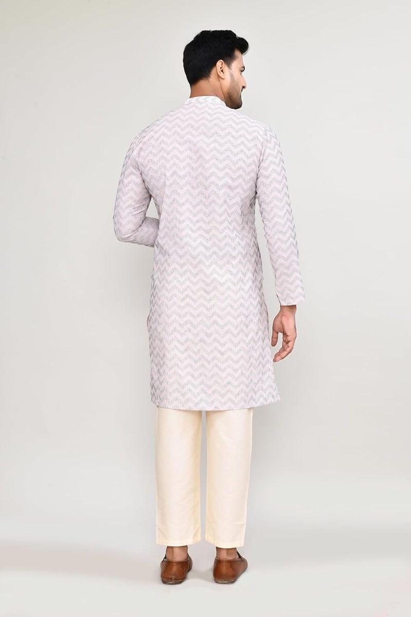POLY2FAB Hathkargha Men’s Printed Jacquard Kurta with Full Sleeve - Stylish Ethnic Wear for Weddings, Festivals & Parties - Image 2
