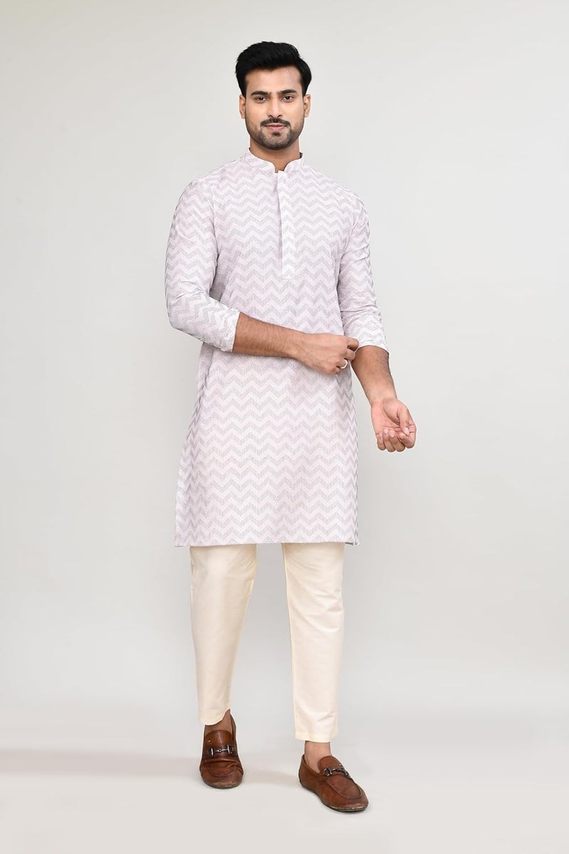 POLY2FAB Hathkargha Men’s Printed Jacquard Kurta with Full Sleeve - Stylish Ethnic Wear for Weddings, Festivals & Parties - Image 4