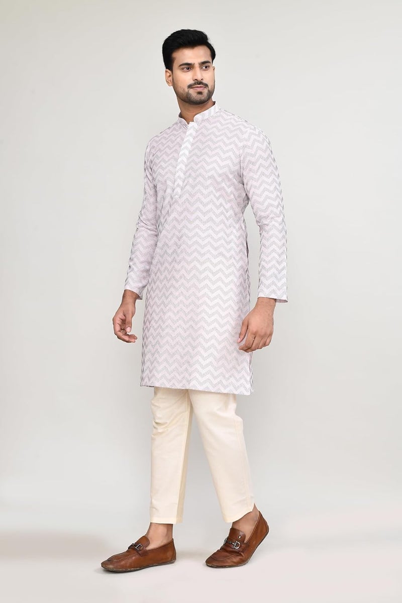 POLY2FAB Hathkargha Men’s Printed Jacquard Kurta with Full Sleeve - Stylish Ethnic Wear for Weddings, Festivals & Parties - Image 3