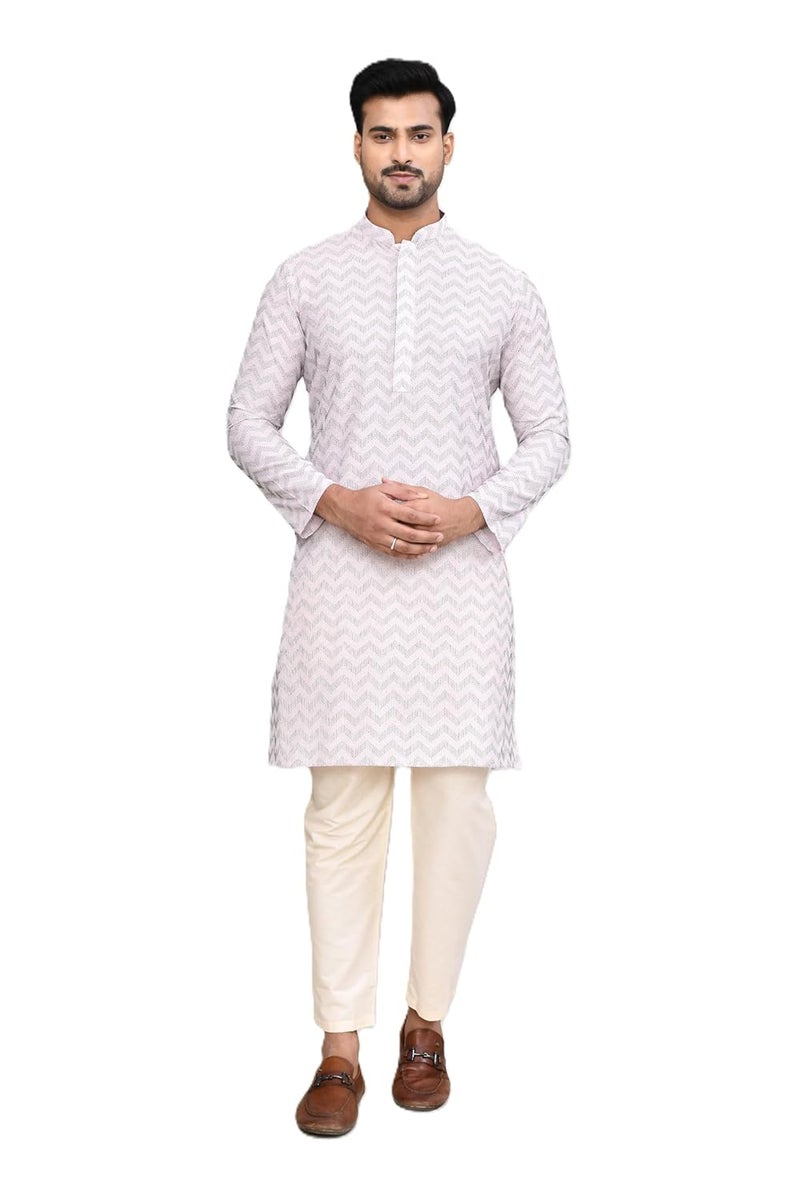 POLY2FAB Hathkargha Men’s Printed Jacquard Kurta with Full Sleeve - Stylish Ethnic Wear for Weddings, Festivals & Parties - Image 1